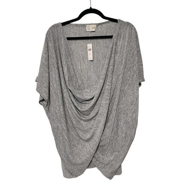 NWTs ANTHROPOLOGIE SATURDAY SUNDAY WRAP GRAY SHORT SLEEVE  SWEATER PULLOVER - Picture 2 of 11
